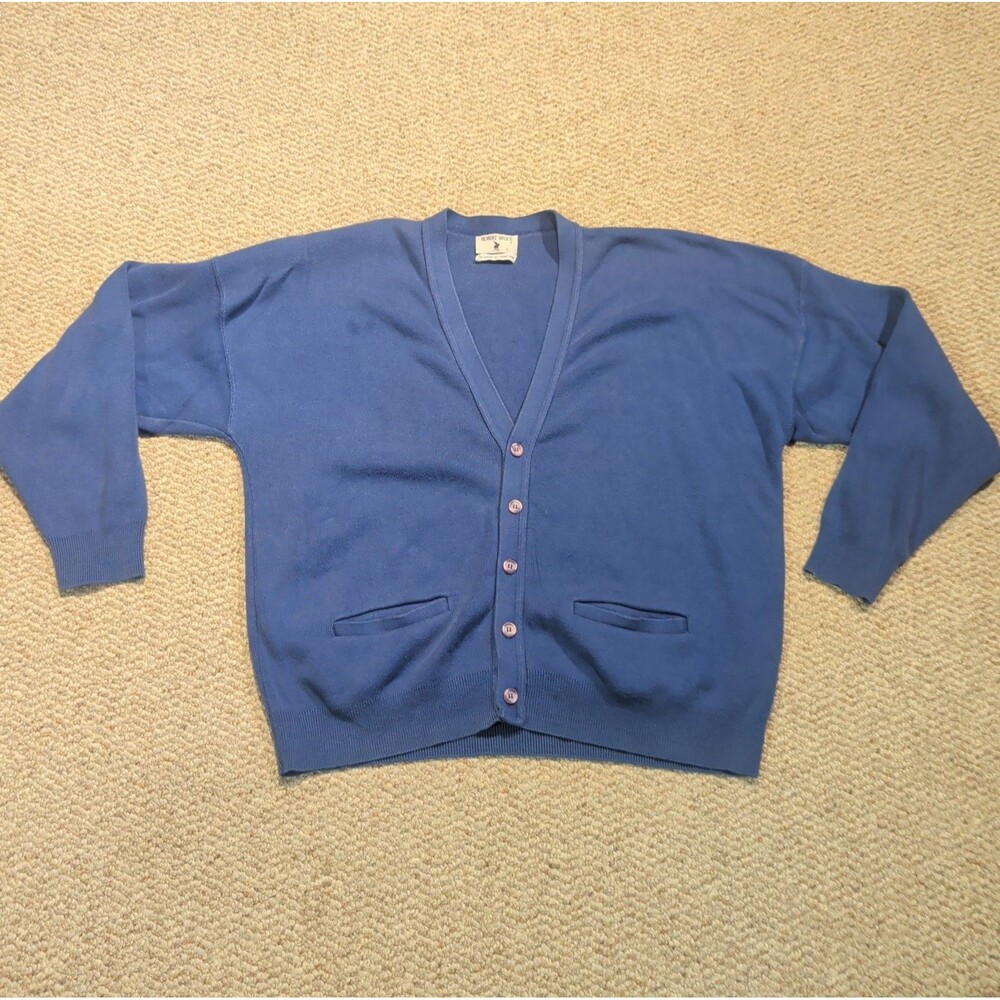 Vintage Robert Bruce Cardigan Sweater Mens L Blue Grandpa Preppy Academia